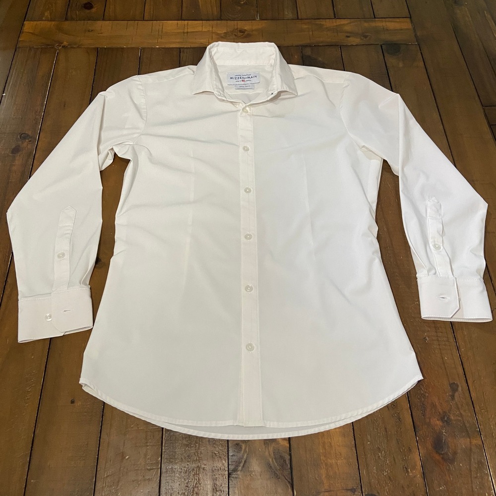 Mizzen + Main Leeward Mens Medium Trim Fit Solid White Performance Dress Shirt